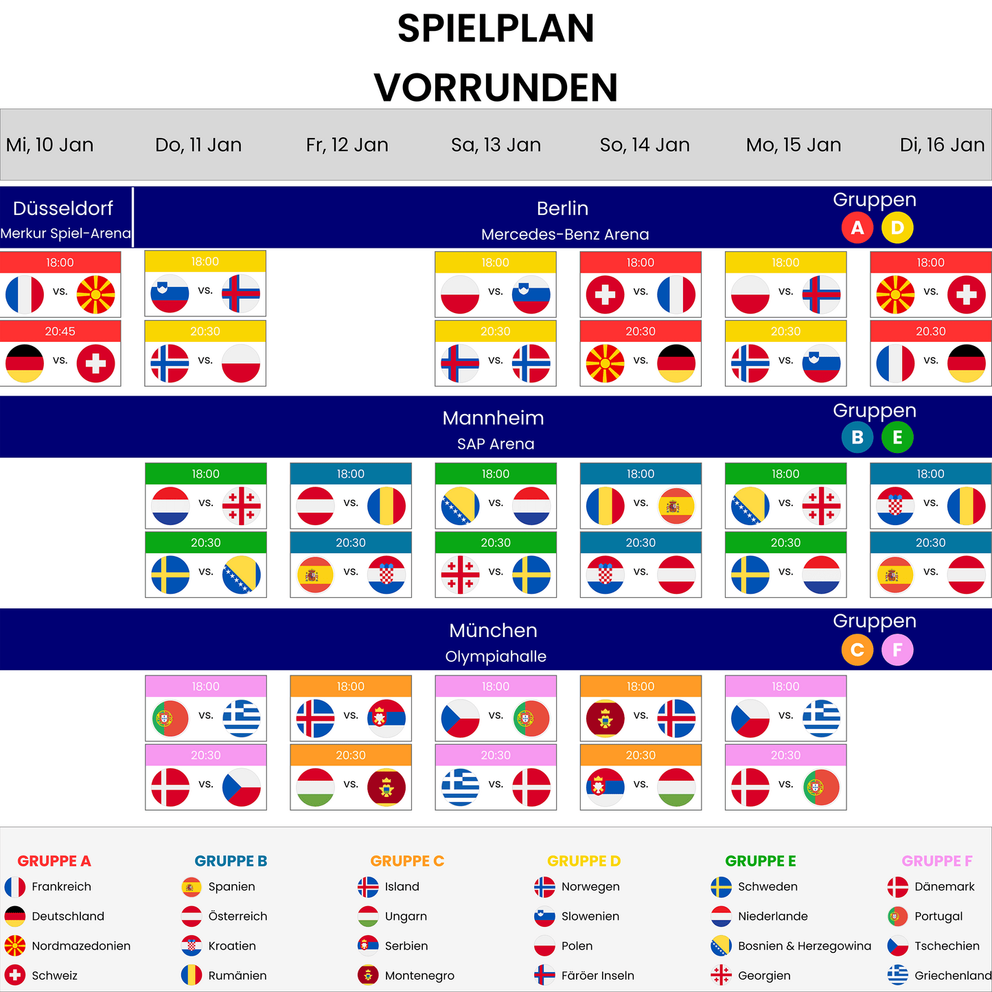 EHF Euro 2024 Gruppe F Vorrundenspiel 3 Dänemark vs. Portugal Ticket inkl. Transfer (DE)